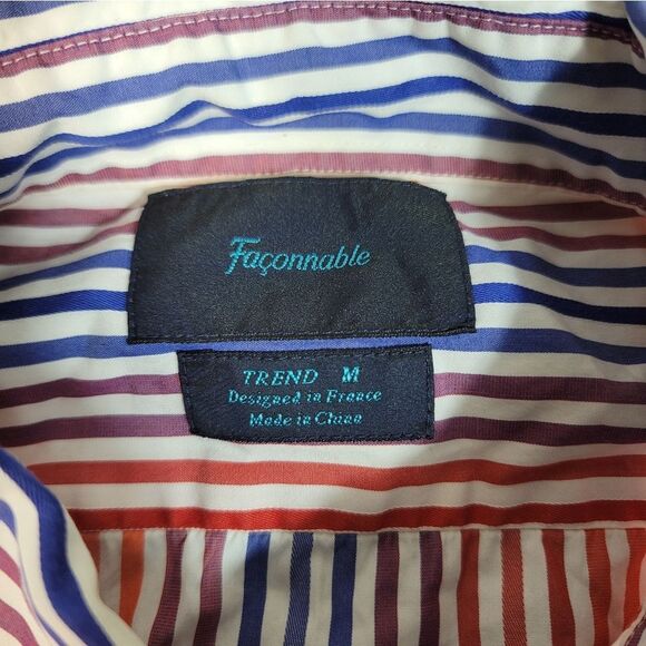 Vtg Façonnable Mens Button Shirt Size M Colorful Striped Casual Long Sleeve - Picture 3 of 9